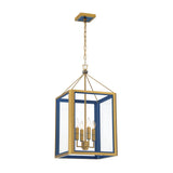 Ramona Medium Lantern Pendant 15", Brass and Vintage Blue