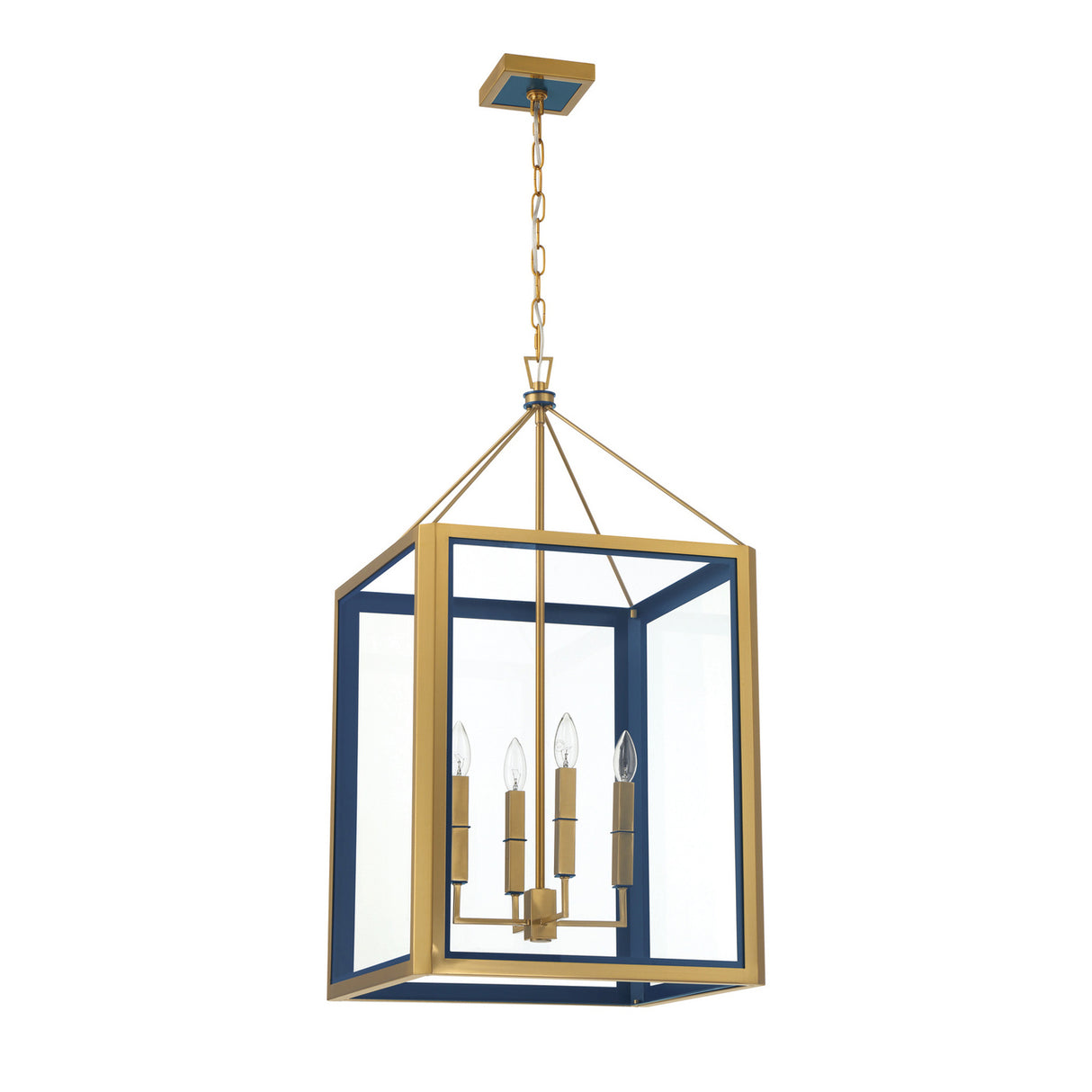 Ramona Large Lantern Pendant 18", Brass and Vintage Blue
