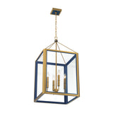 Ramona Large Lantern Pendant 18", Brass and Vintage Blue
