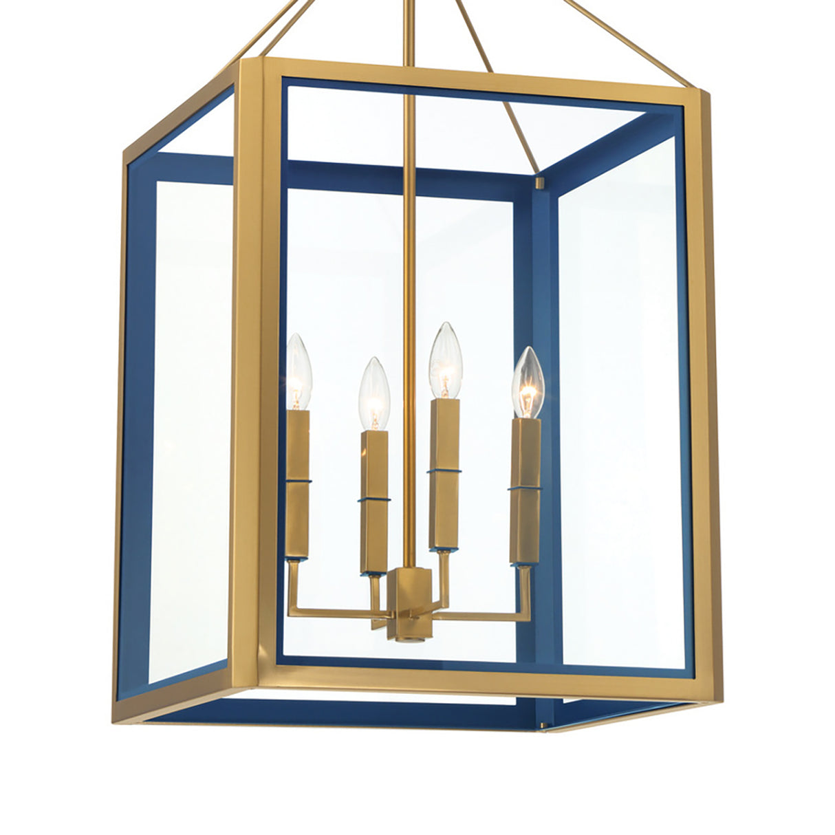 Ramona Large Lantern Pendant 18", Brass and Vintage Blue