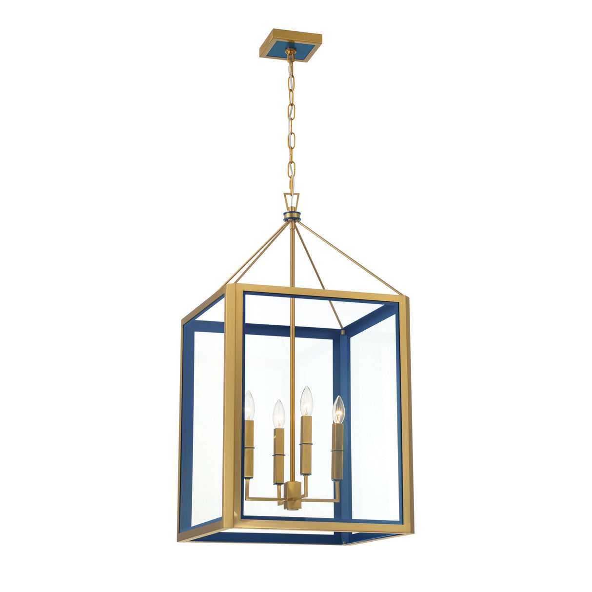 Ramona Large Lantern Pendant 18", Brass and Vintage Blue