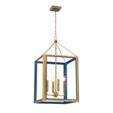 Ramona Large Lantern Pendant 18", Brass and Vintage Blue