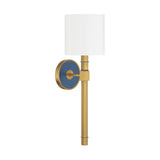 Ramona Wall Sconce 21", Brass and Vintage Blue with White Shade