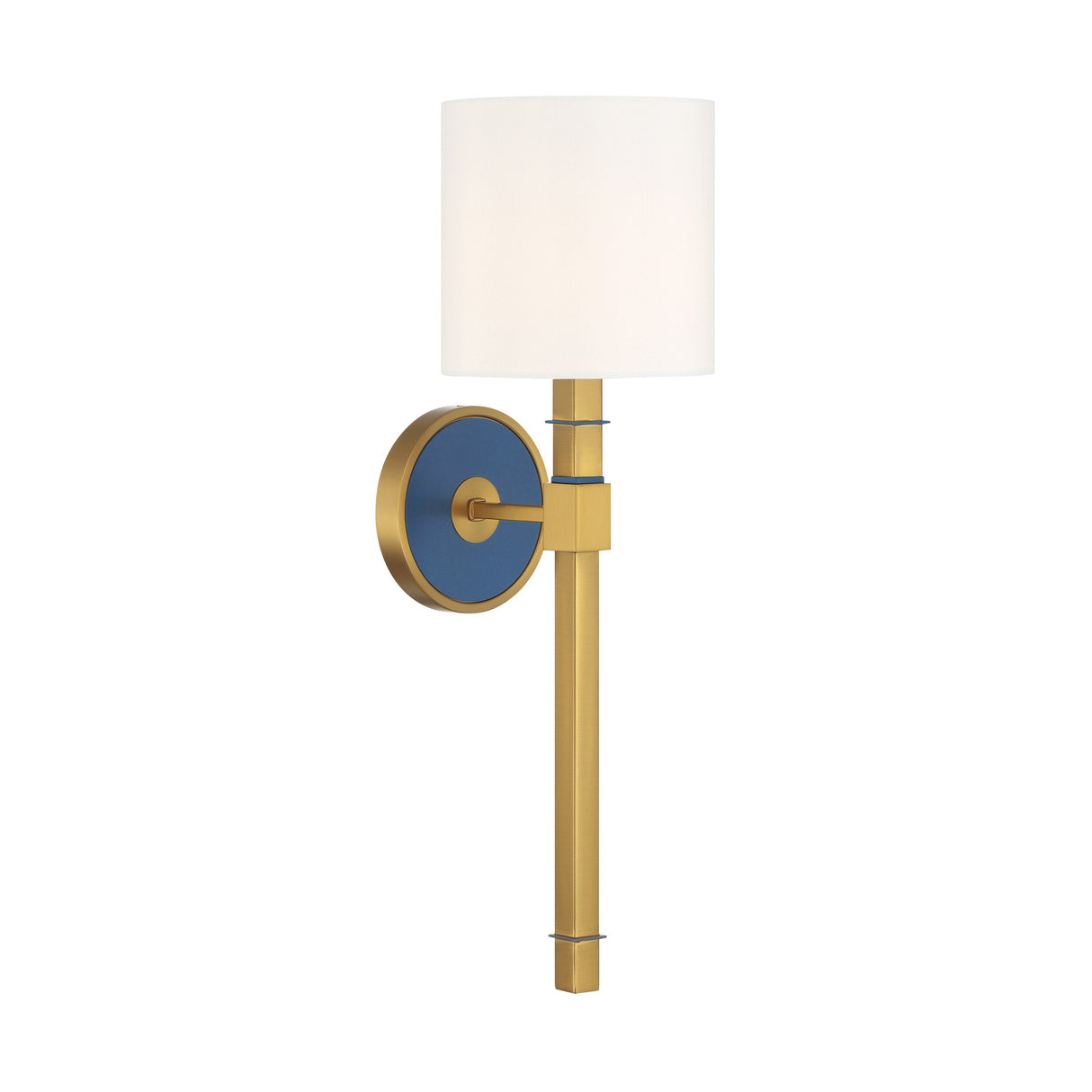 Ramona Wall Sconce 21", Brass and Vintage Blue with White Shade