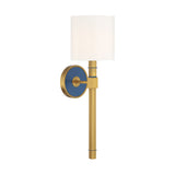 Ramona Wall Sconce 21", Brass and Vintage Blue with White Shade