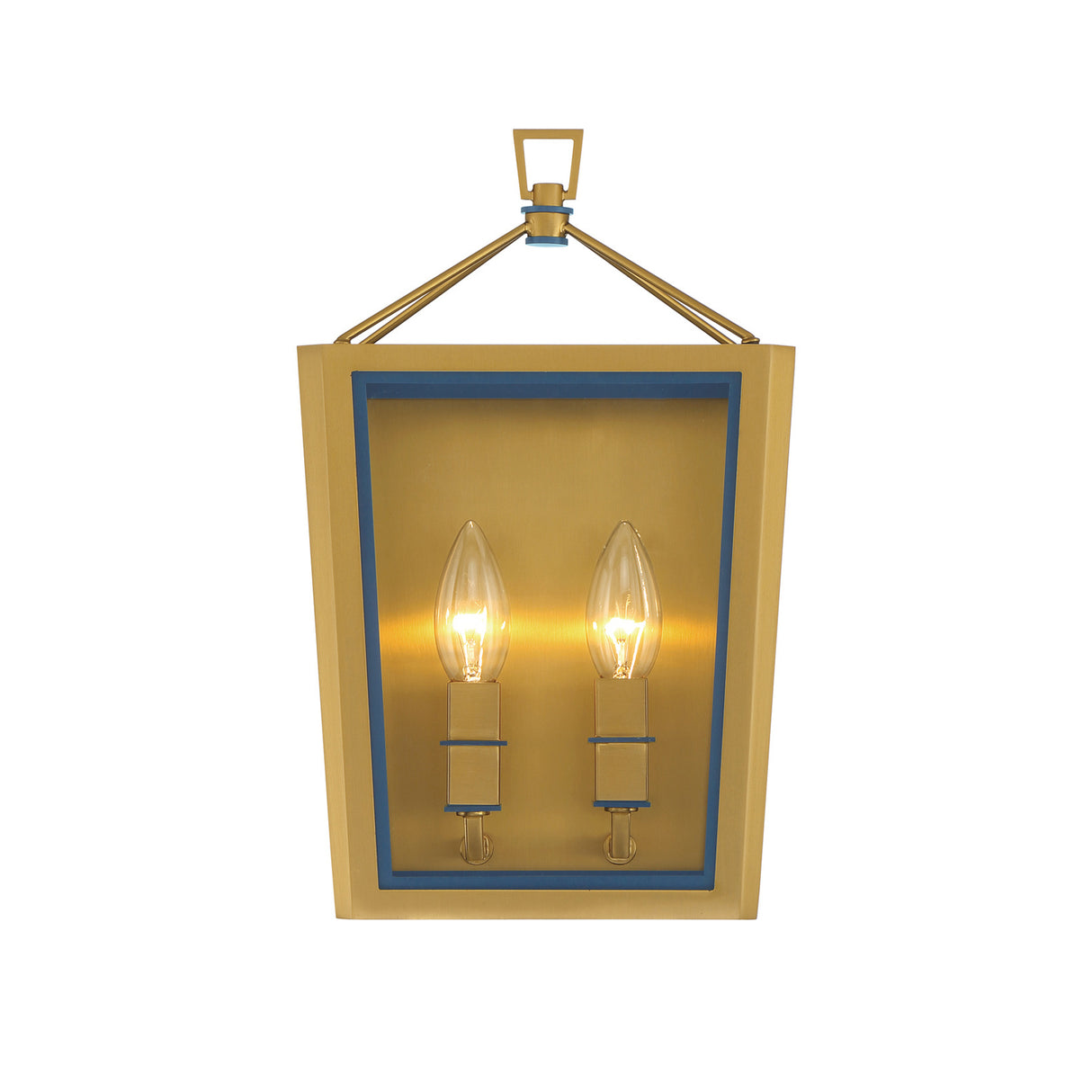 Ramona 2 Light Wall Sconce 13", Brass and Vintage Blue