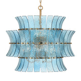 Brielle 8 Light Chandelier 28", Blue Art Glass with Aged Brass