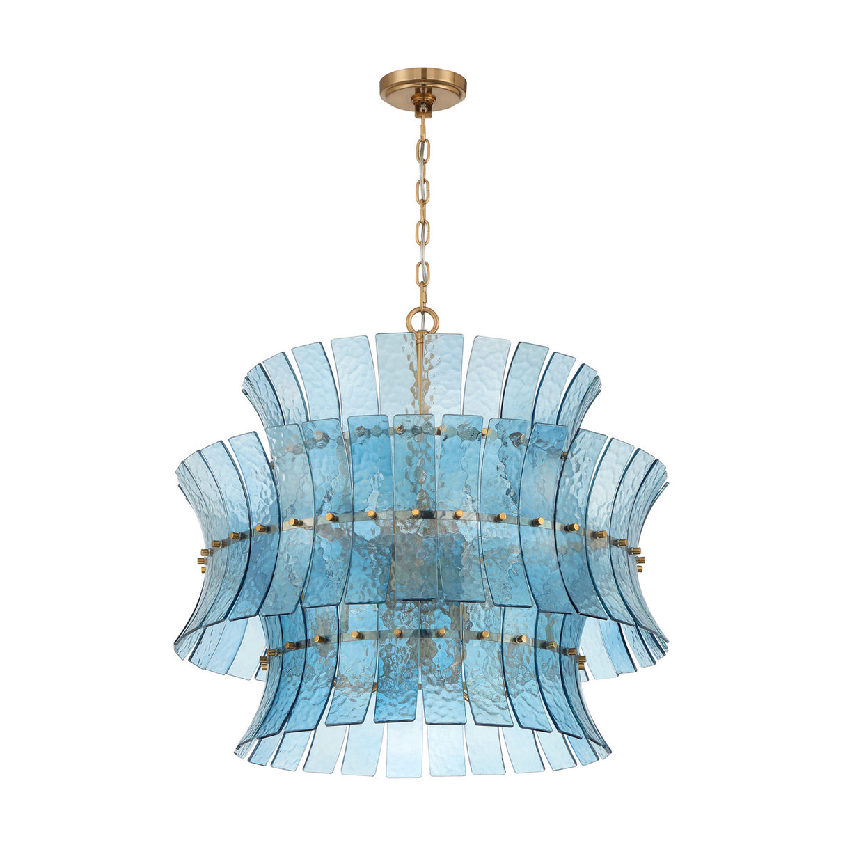Brielle 8 Light Chandelier 28", Blue Art Glass with Aged Brass