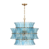 Brielle 8 Light Chandelier 28", Blue Art Glass with Aged Brass
