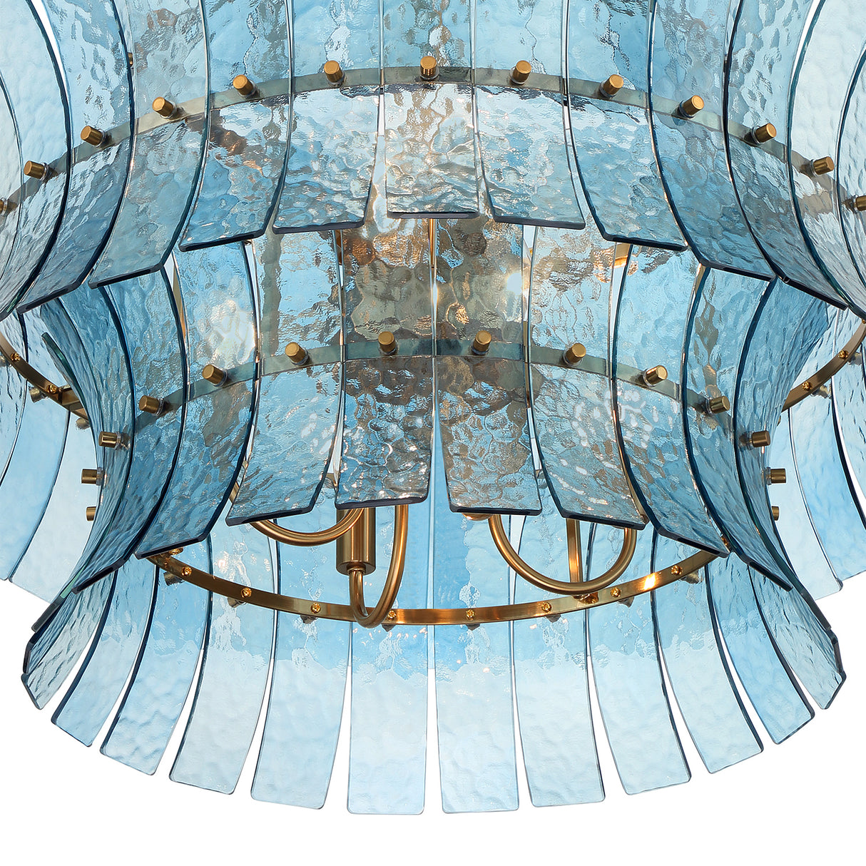 Brielle 8 Light Chandelier 28", Blue Art Glass with Aged Brass