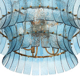 Brielle 8 Light Chandelier 28", Blue Art Glass with Aged Brass