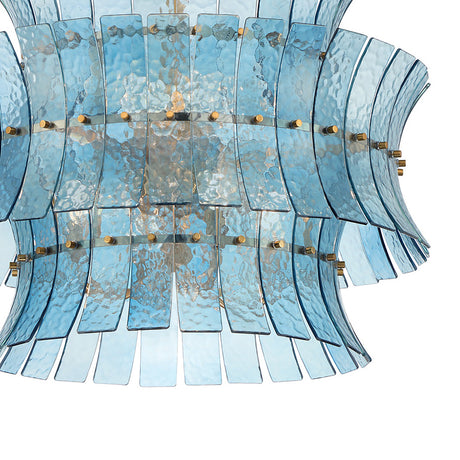 Brielle 8 Light Chandelier 28", Blue Art Glass with Aged Brass