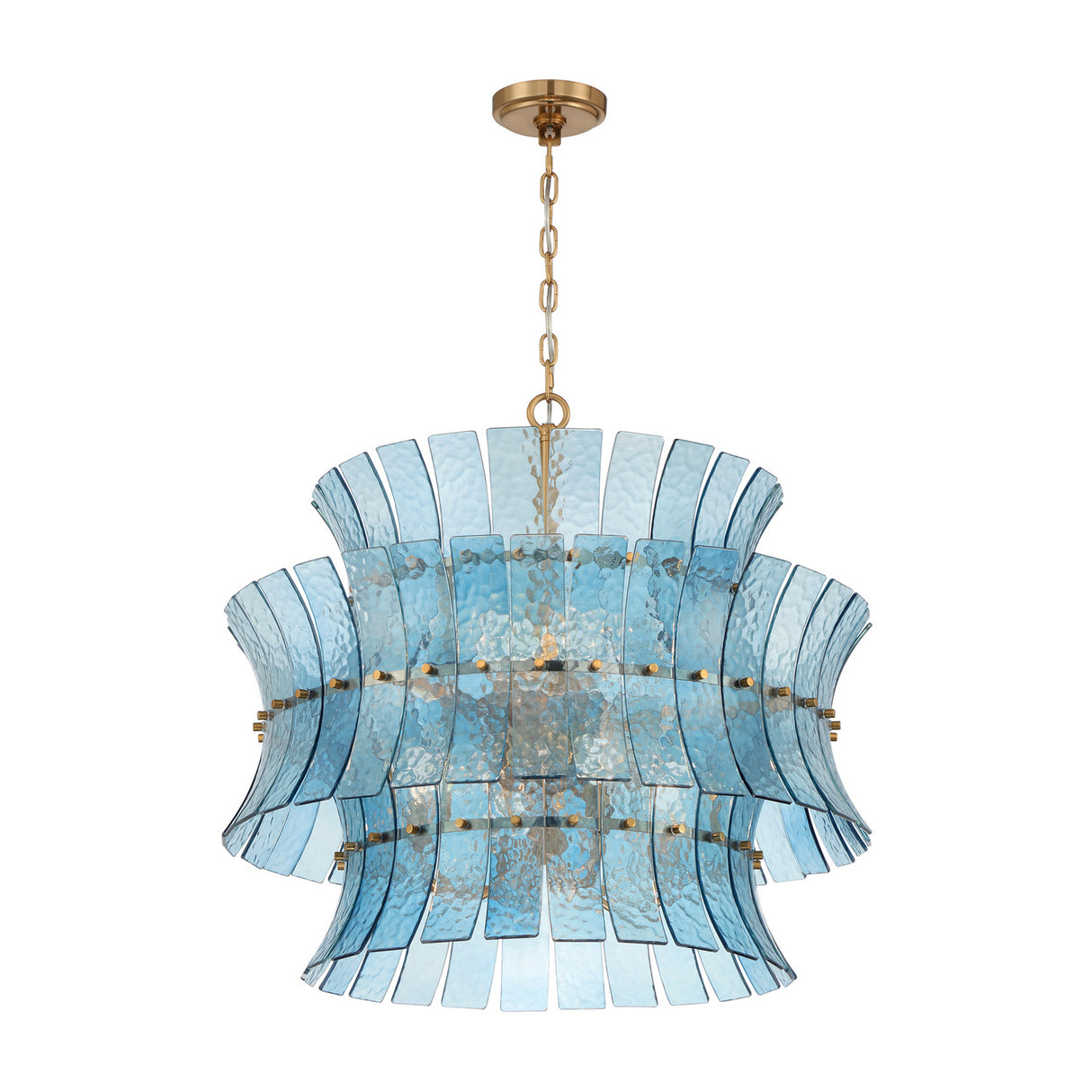 Brielle 8 Light Chandelier 28", Blue Art Glass with Aged Brass