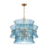 Brielle 8 Light Chandelier 28", Blue Art Glass with Aged Brass