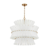 Brielle 8 Light Chandelier 28", White Art Glass with Aged Brass