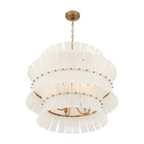 Brielle 8 Light Chandelier 28", White Art Glass with Aged Brass