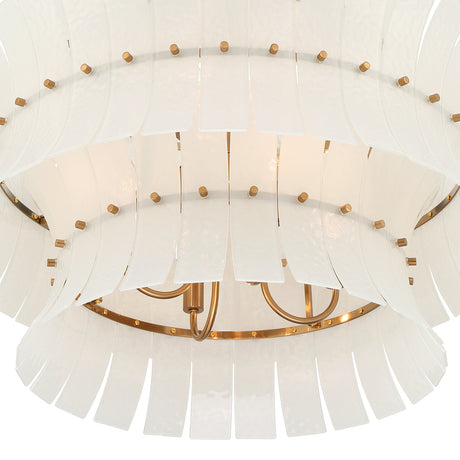 Brielle 8 Light Chandelier 28", White Art Glass with Aged Brass
