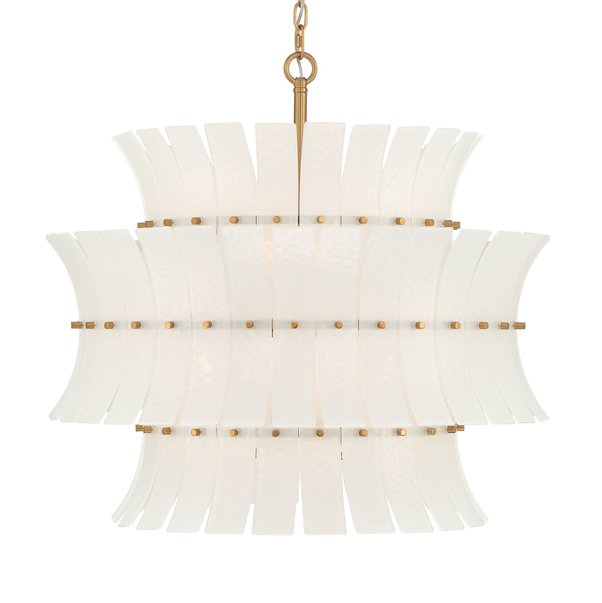 Brielle 8 Light Chandelier 28", White Art Glass with Aged Brass