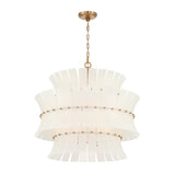 Brielle 8 Light Chandelier 28", White Art Glass with Aged Brass
