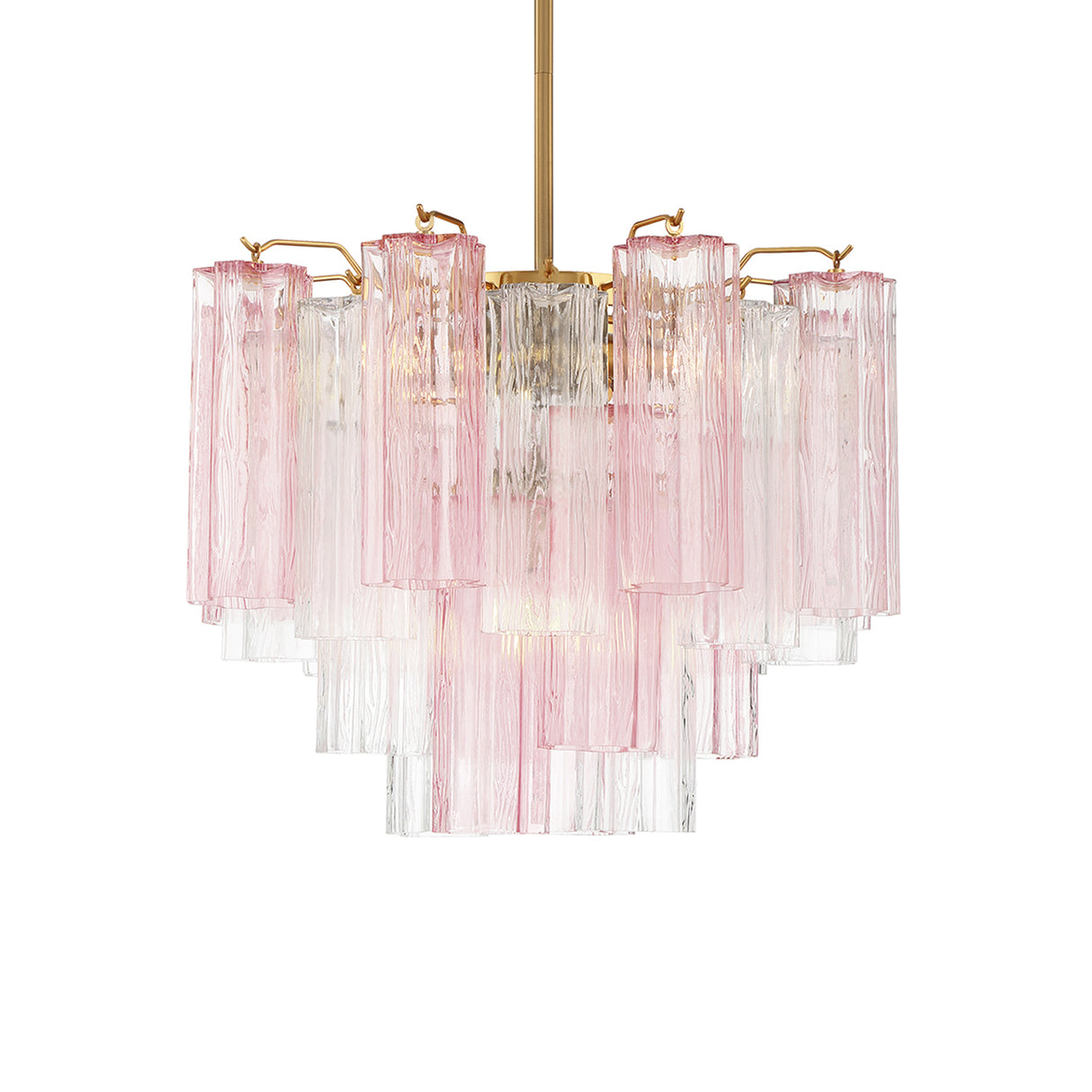 Grace 4 Light Mini Chandelier 18", Brass with Blush Glass