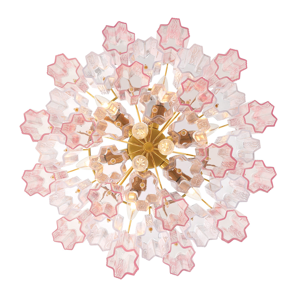 Grace 9 Light Chandelier 22", Brass with Blush Glass