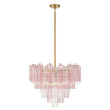 Grace 12 Light Chandelier 27", Brass with Blush Glass