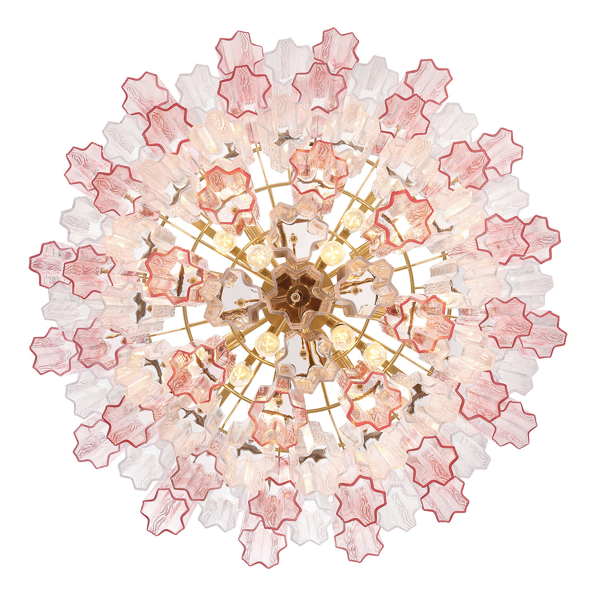 Grace 16 Light Chandelier 32", Brass with Blush Glass