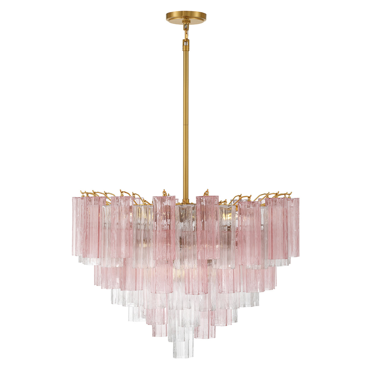 Grace 16 Light Chandelier 32", Brass with Blush Glass