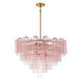 Grace 16 Light Chandelier 32", Brass with Blush Glass