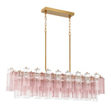 Grace Linear Chandelier 52", Brass with Blush Glass
