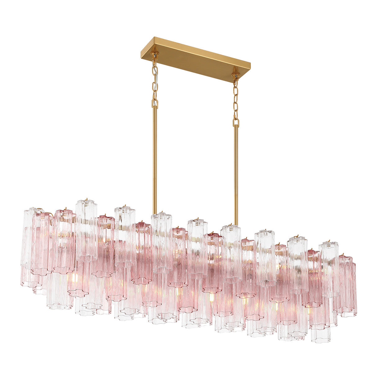 Grace Linear Chandelier 52", Brass with Blush Glass