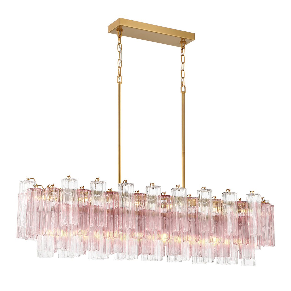 Grace Linear Chandelier 52", Brass with Blush Glass