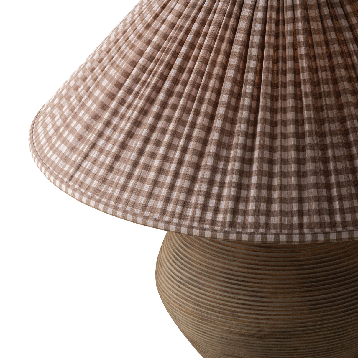Welles Table Lamp 22", Fluted Brown with Brown Gingham Printed Shade