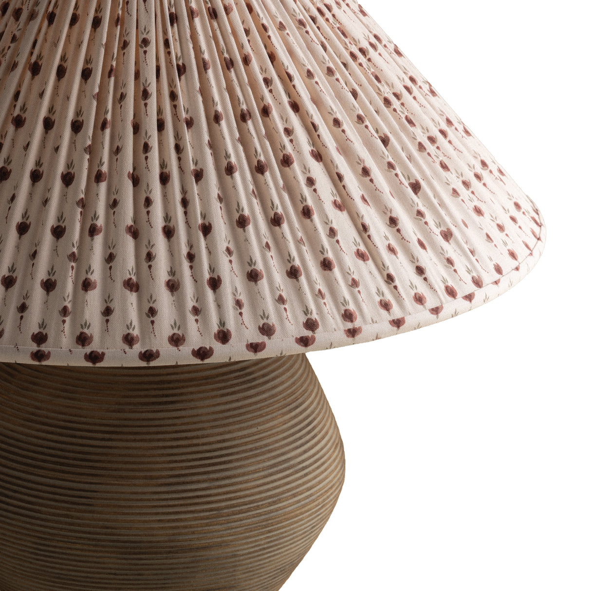 Welles Table Lamp 22", Fluted Brown with Red Primrose Printed Shade