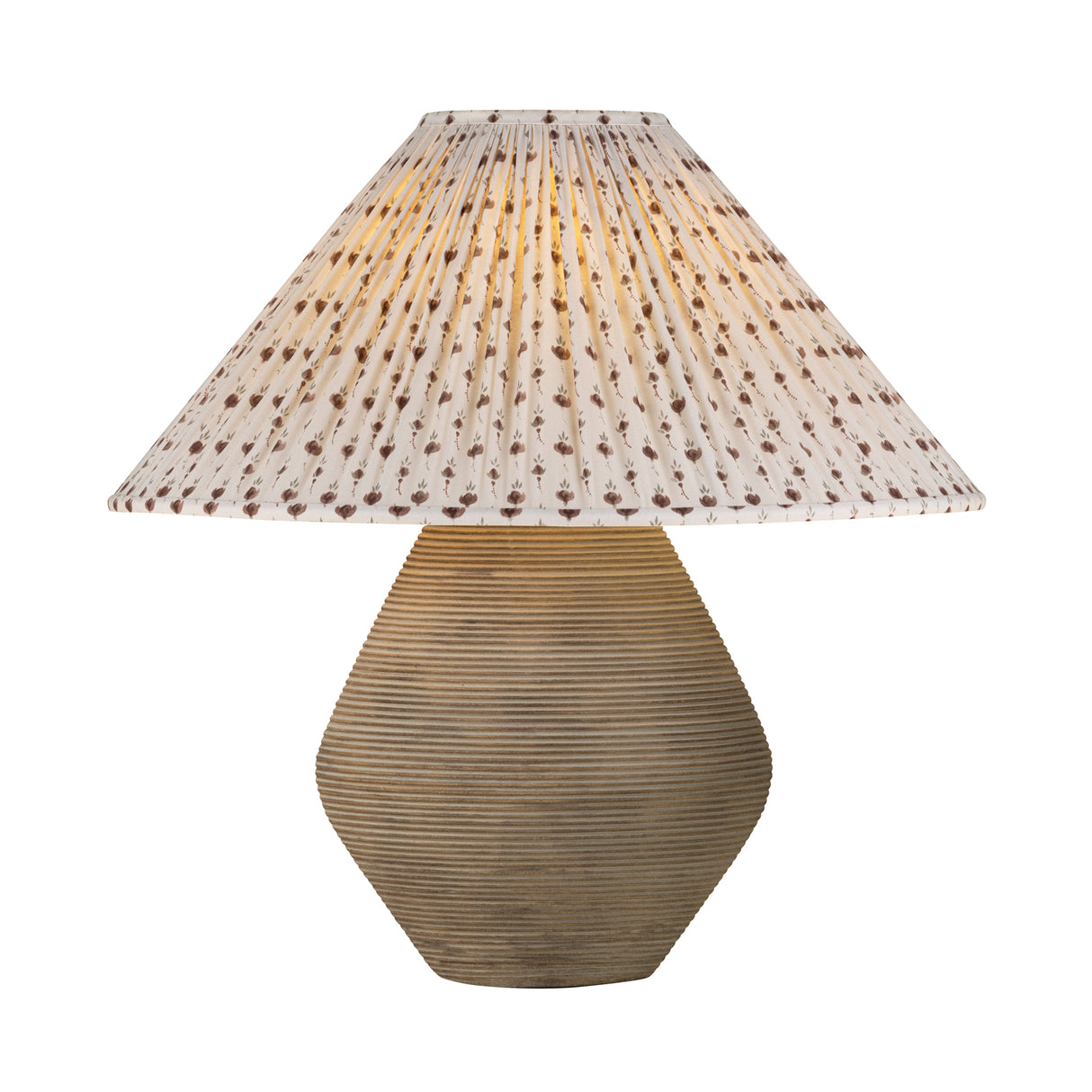 Welles Table Lamp 22", Fluted Brown with Red Primrose Printed Shade