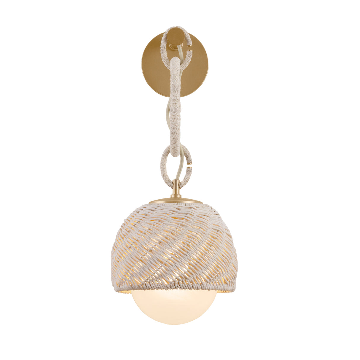 Kairo Wall Sconce 23", Champagne Leaf, Natural Rope and Bleached Rattan