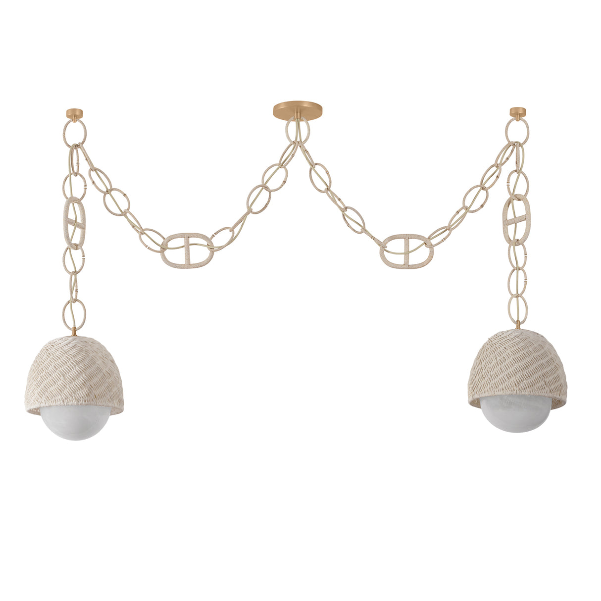 Kairo 2 Light Swag Chandelier, Champagne Leaf, Natural Rope and Bleached Rattan