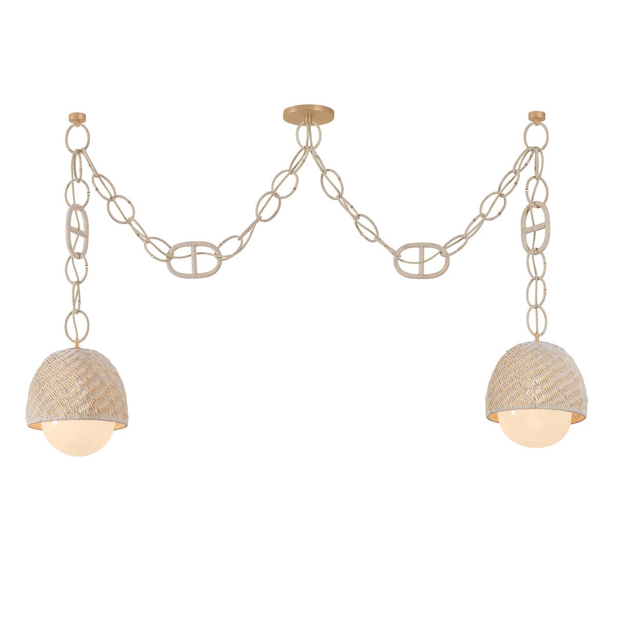 Kairo 2 Light Swag Chandelier, Champagne Leaf, Natural Rope and Bleached Rattan