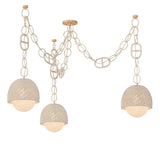 Kairo 3 Light Swag Chandelier, Champagne Leaf, Natural Rope and Bleached Rattan
