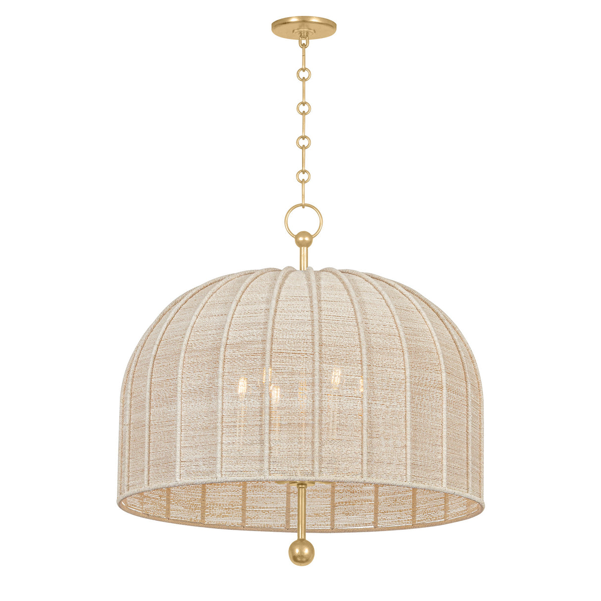 Benito Extra Large Pendant 28", Gold Leaf and Natural Rope