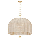 Benito Extra Large Pendant 28", Gold Leaf and Natural Rope