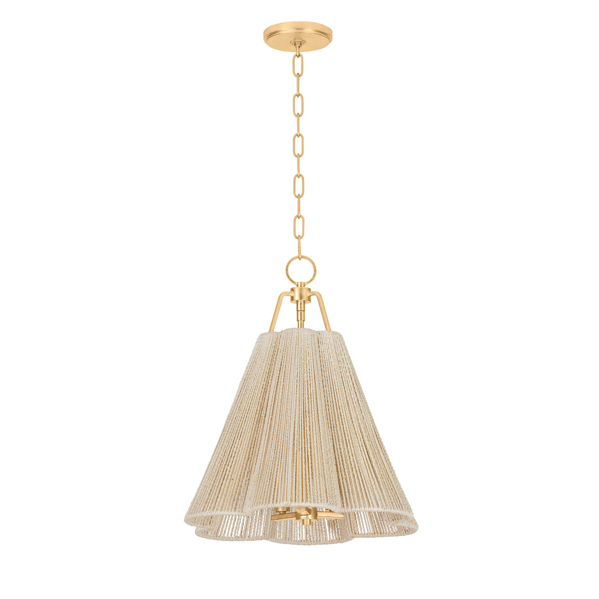 Birdie Medium Pendant 18", Gold Leaf and Natural Rope