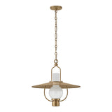 Leonel Medium Pendant 20", Patina Brass and Seeded Cloud Glass
