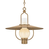 Leonel Medium Pendant 20", Patina Brass and Seeded Cloud Glass