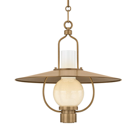Leonel Medium Pendant 20", Patina Brass and Seeded Cloud Glass