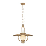 Leonel Medium Pendant 20", Patina Brass and Seeded Cloud Glass