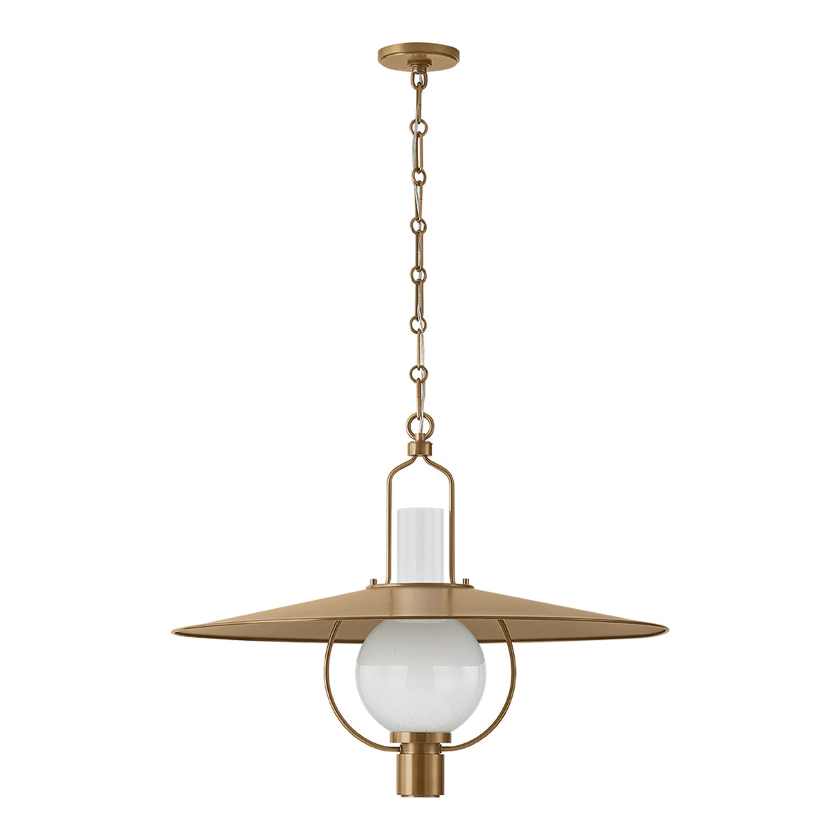 Leonel Large Pendant 30", Patina Brass and Seeded Cloud Glass