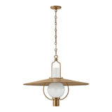 Leonel Large Pendant 30", Patina Brass and Seeded Cloud Glass
