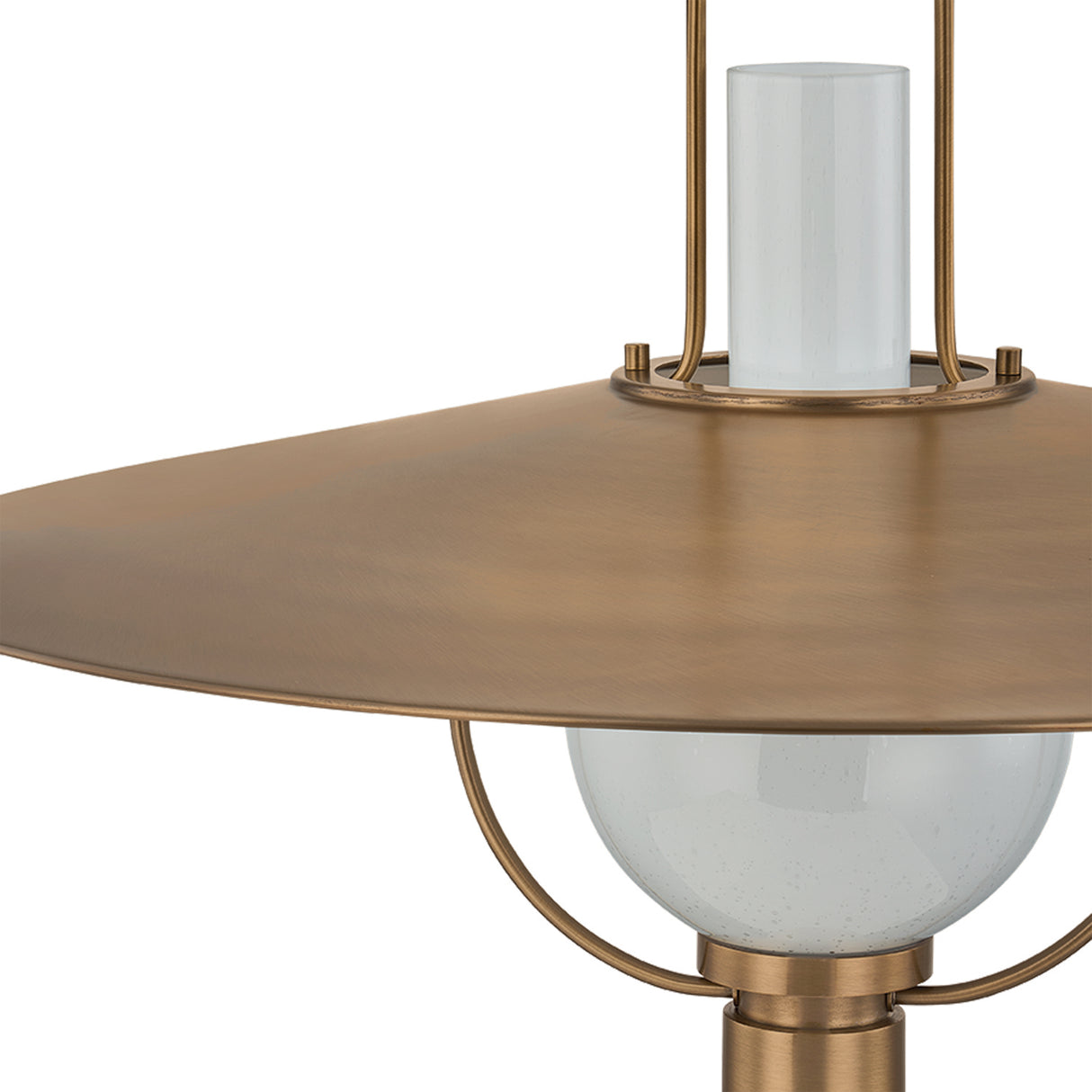 Leonel Large Pendant 30", Patina Brass and Seeded Cloud Glass