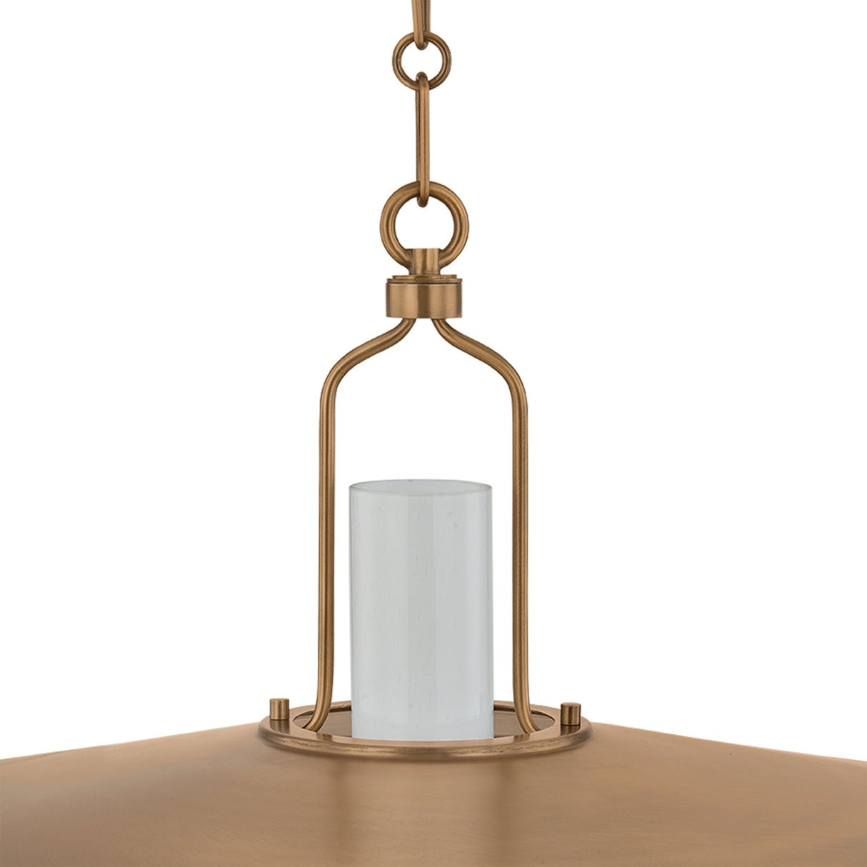 Leonel Large Pendant 30", Patina Brass and Seeded Cloud Glass